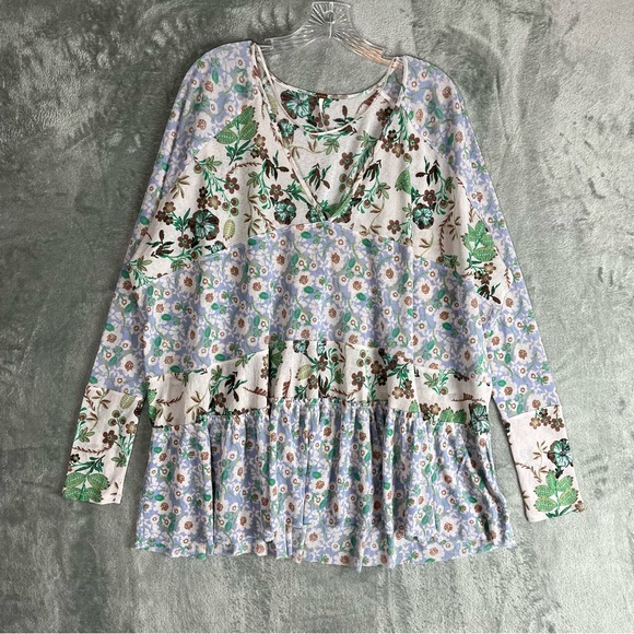 Free People Isabelle Floral Tunic Top Medium Baggy Oversized Flowy Peasant Boho - Picture 10 of 16